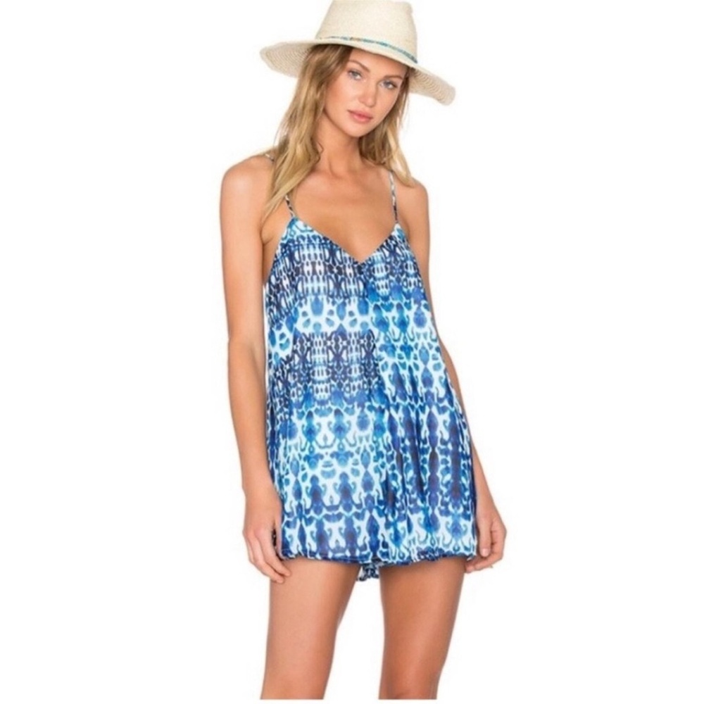 Show Me Your MuMu Blue & White Rascal Shorts Romper w/ Adjustable Straps